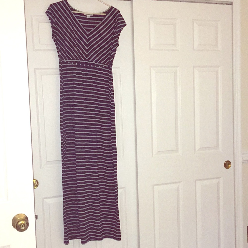 Motherhood Maternity navy and gray stripe maxi